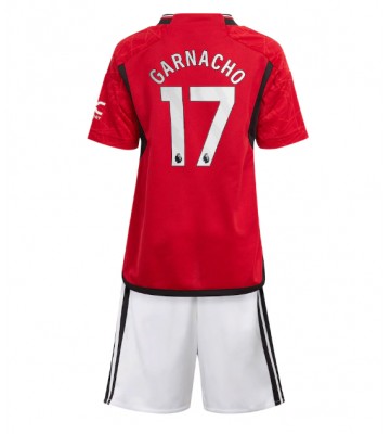 Manchester United Alejandro Garnacho #17 Primera Equipación Niños 2023-24 Manga Corta (+ Pantalones cortos)